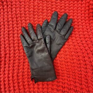 Vintage Fownes Brown Leather 100%‎ Fur Lined Gloves